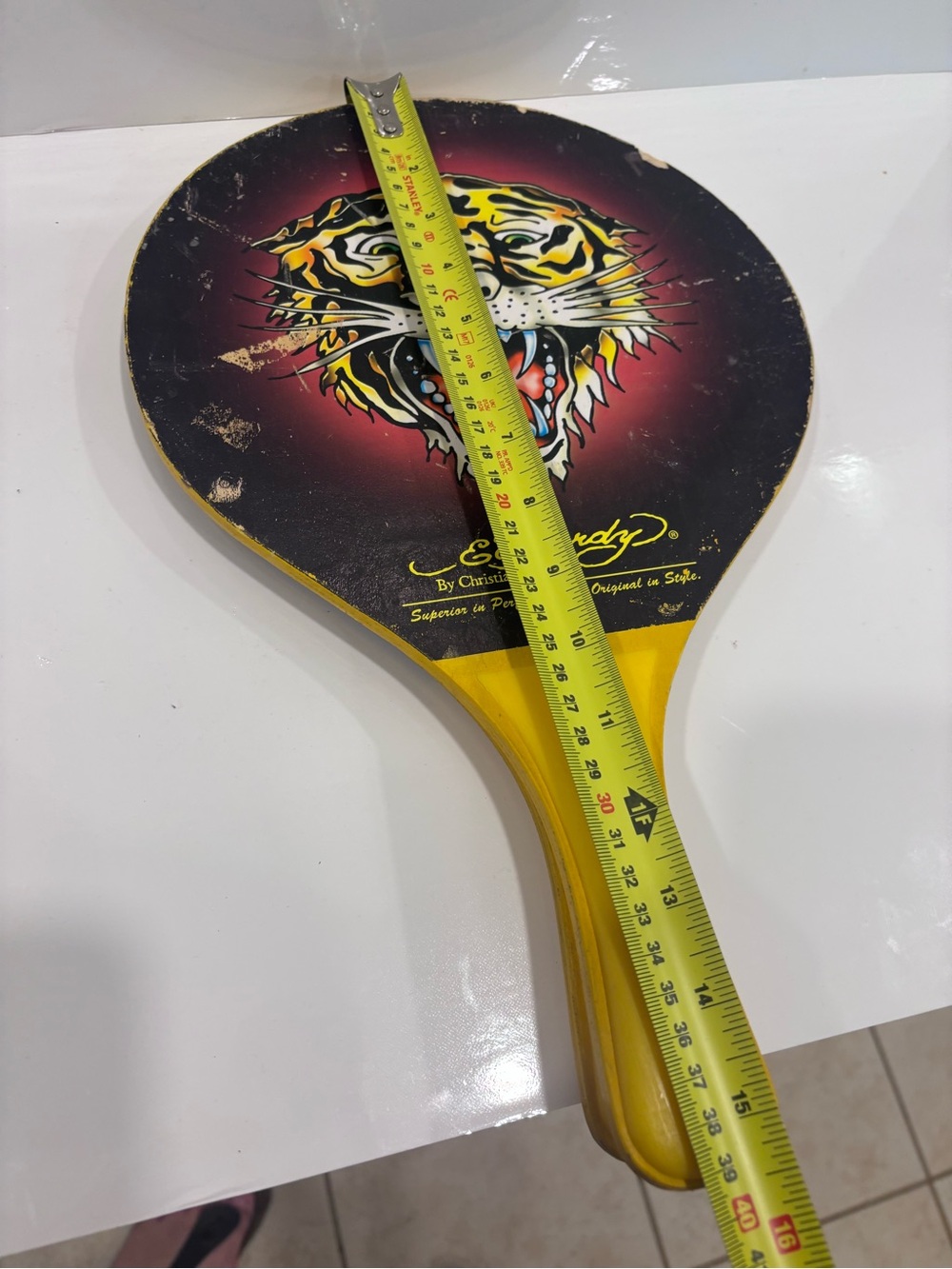 Ed Hardy Tiger Graphic Paddle Ball Set - Black & Yellow- vintage pair wooden - Picture 4 of 4